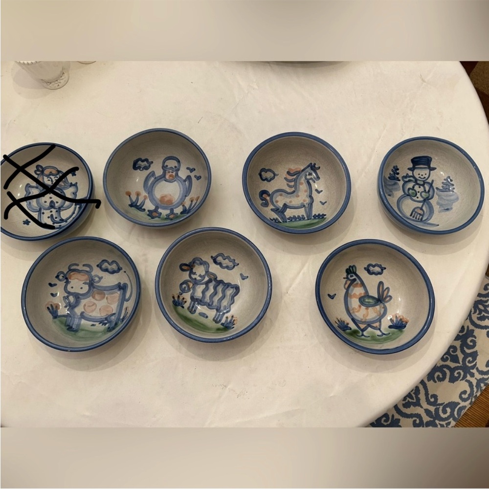 MA Hadley Hand-Painted Ceramic Animal Bowls - Set of 6, Blue Accents